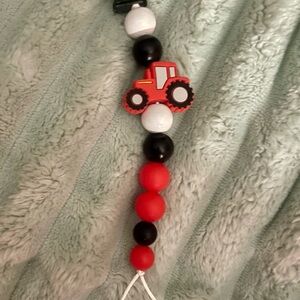 Red and Black Tractor Beaded Pacifer Holder